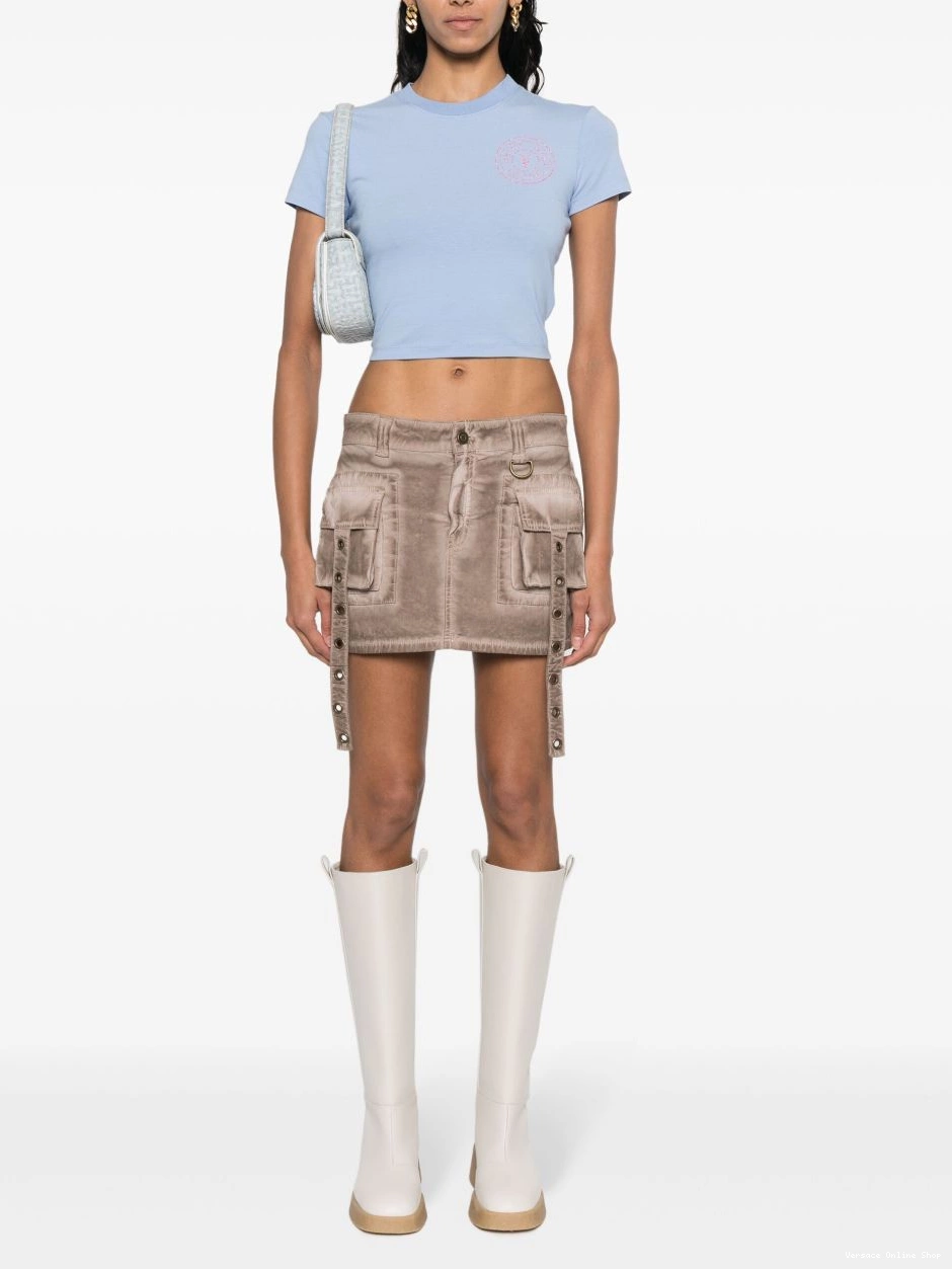 Affordable Versace Women Jeans cotton glitter-logo T-shirt cropped Couture 0712